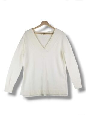 Anthropologie V-Neck Sweater Small‎ Cream Ultra Soft Cozy Academia Preppy